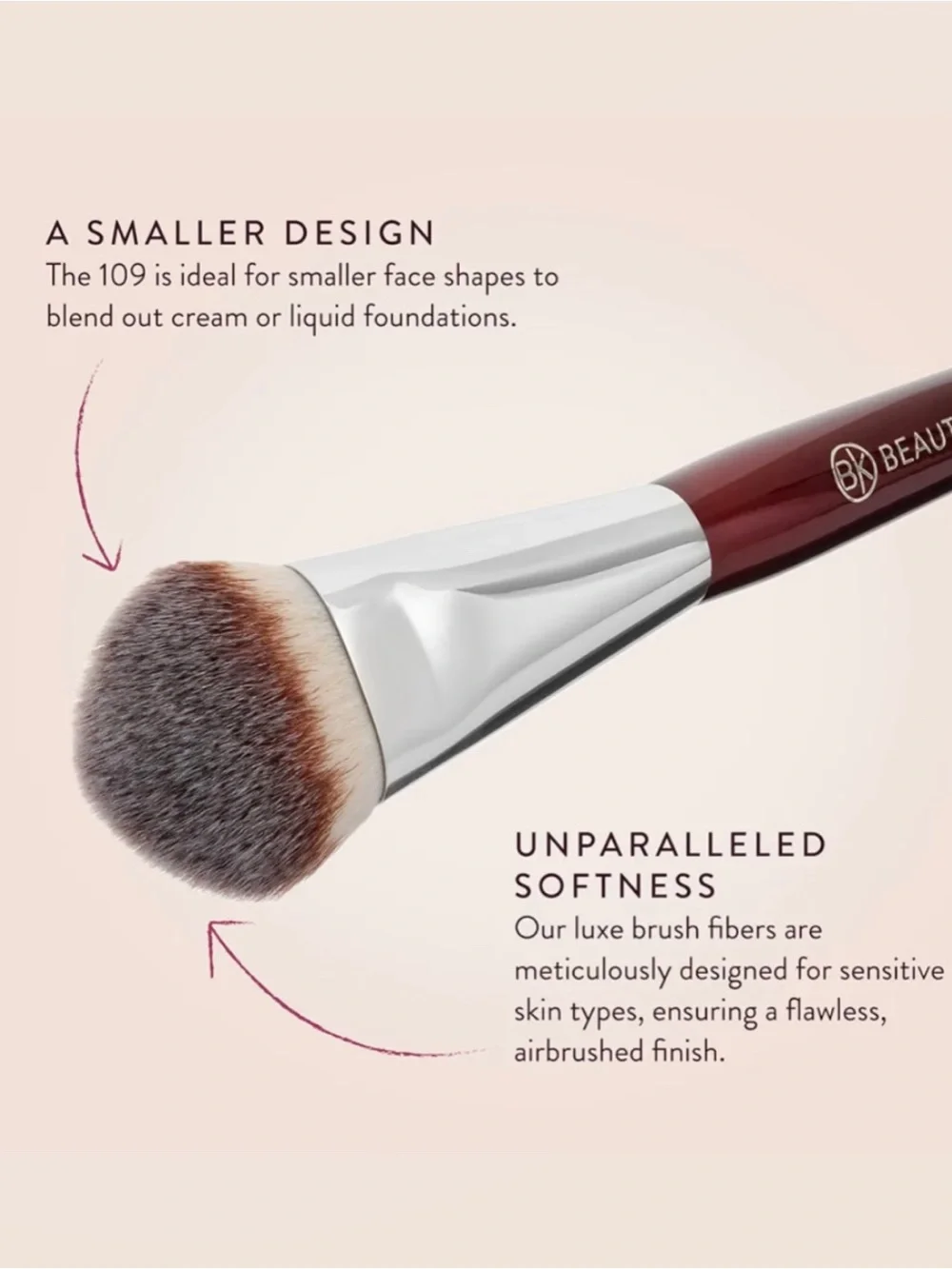 BK Beauty 109 Mini Contoured Foundation Brush BNIP Vegan Cruelty Free